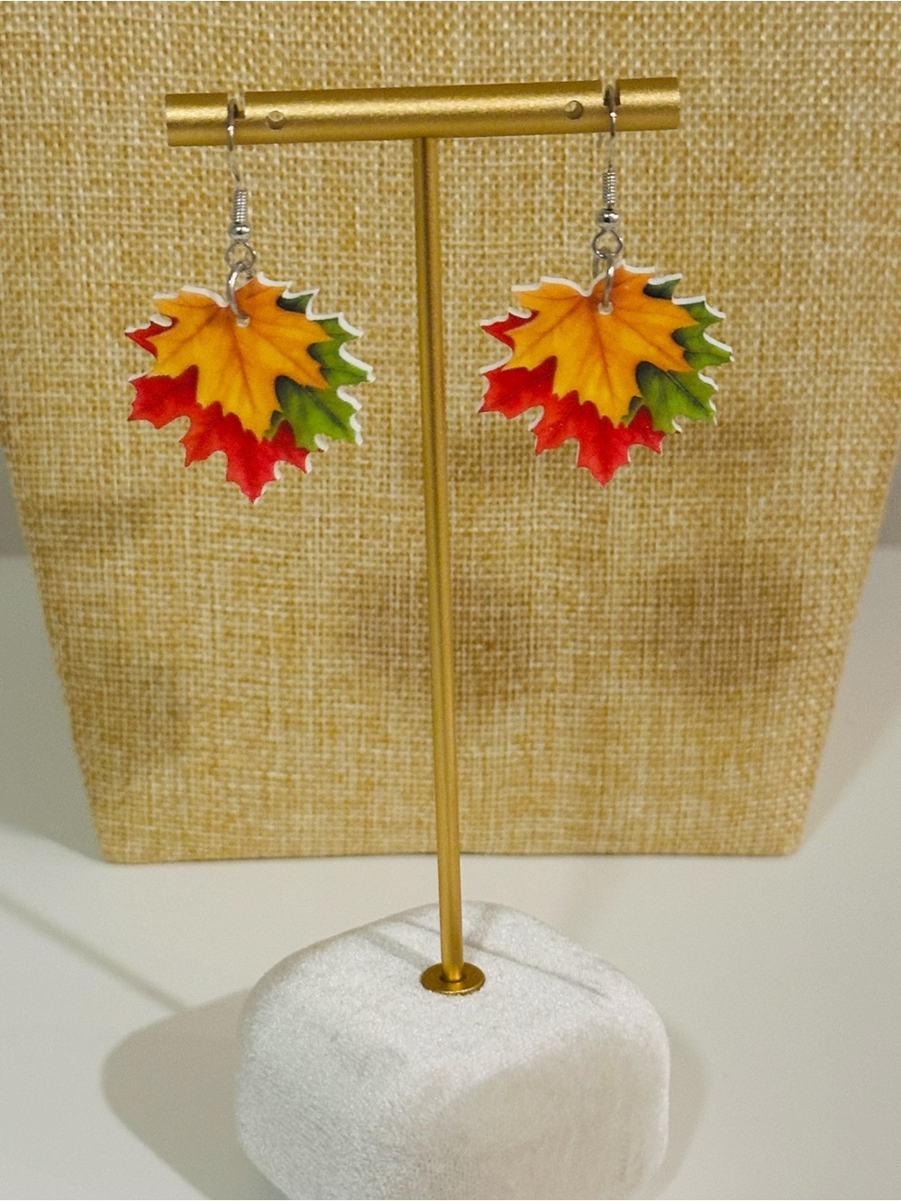 Fashion Jewelry Multicolor Maple Leaf Drop Earrings - Red, Orange, Yellow, Green